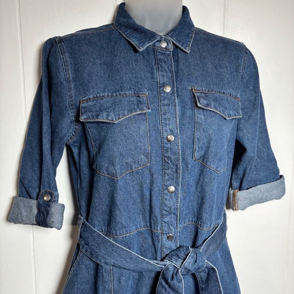 Friends Like These Denim Belted Midi Shirtdress Medium Wash Sz 4 Utility Rodeo - Picture 4 of 9